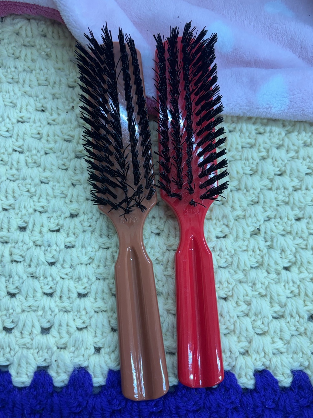 Lot of 2 nylon bristle hair brushes-new-random colors